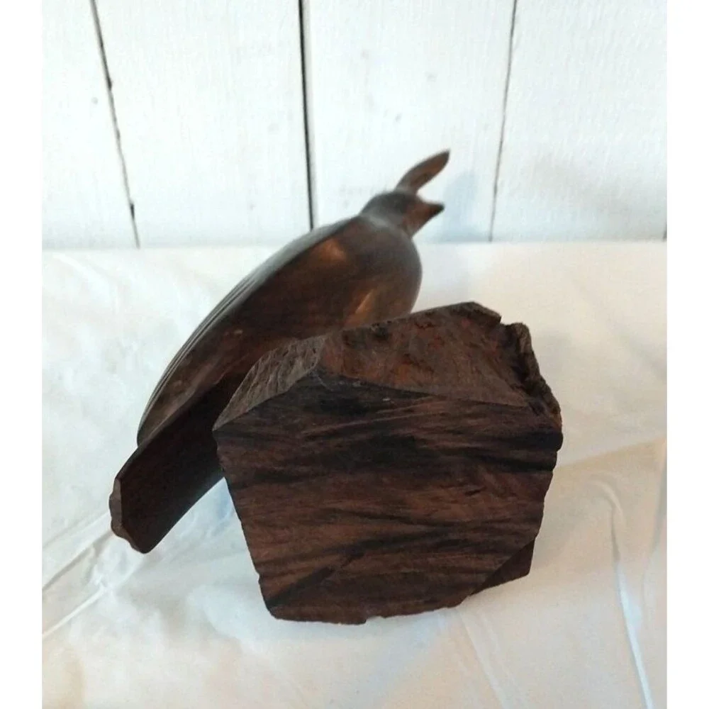 Vintage Hand Carved Quail Brown Iron Wood Sculpture Figurine 10